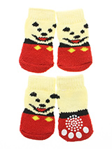 Red / Yellow 'Little Bear' Pet Socks - These fun and functional doggie socks protect your dogs paws from mud, <br />snow, ice, hot pavement, hot sand and other extreme weather. Made from <br />95% cotton and 5% spandex making them comfortable and secure. Each sock <br />features a paw shaped anti-slip silica pad and help keep your house...