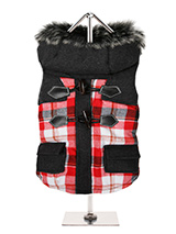Highland Tartan Duffle Coat  - This two tone tartan designed coat is inspired by the traditions of the Highlands of Scotland. It is fleece lined to keep your dog snug and warm. It also has a faux fur trimmed hood with is both stylish and practical. It fastens from the underside with four pop-on pop-off buttons and is finished on...