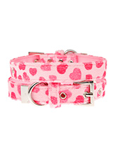 Pink Hearts Fabric Collar - This Pink Hearts collar is a perfect girly accessory. It is a contemporary style and the pattern is on trend. It is lightweight and incredibly strong. The collar has been finished with chrome detailing including the eyelets and tip of the collar. A matching lead, harness and bandana are available to...