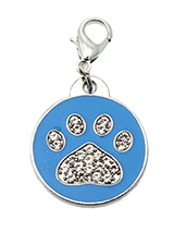 Blue Enamel / Diamante Paw Dog Collar Charm - If you are looking for bling then look no further. Our Blue Enamel / Diamante Paw Dog Collar Charm is encrusted with diamantes set against a beautiful blue enamel background. It attaches to any collar's D-ring with a lobster clip. The perfect accessory to add bling to your dog's collar.