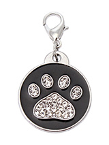 Black Enamel / Diamante Paw Dog Collar Charm - If you are looking for bling then look no further. Our Black Enamel / Diamante Paw Dog Collar Charm is encrusted with diamantes set against a beautiful black enamel background. It attaches to any collar's D-ring with a lobster clip. The perfect accessory to add bling to your dog's collar.