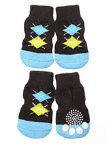 Brown & Blue Argyle Pet Socks - These fun and functional doggie socks protect your dogs paws from mud, snow, ice, hot pavement, hot sand and other extreme weather. Made from 95% cotton and 5% spandex making them comfortable and secure. Each sock features a paw shaped anti-slip silica pad and help keep your house sanitary. (set of...
