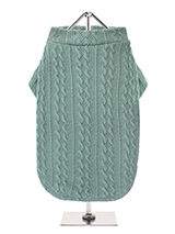 Teal Cable Knitted Sweater - Our Teal Cable Knitted Sweater has a tactile chunky knit finish that is soft to the touch and easy on the eye. A high turtle neck and elasticated sleeves make this sweater extra cosy not to mention very stylish and chic. A must for keeping your dog warm in those cold days and nights.