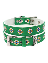 Northern Ireland Football Team Collar - Show off your team spirit with the Official Northern Ireland Retro Dog 
Collar from Urban Pup. Crafted for both style and durability, this 
lightweight yet robust collar is perfect for daily wear. It features 
elegant chrome accents, including eyelets and the tip of the collar, 
adding a touch o...