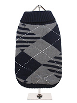 Blue / Grey Diamond Sweater - Our Blue/Grey Diamond Sweater Knitted grey sweater has a contrasting blue/grey diamond pattern. This sweater is a stylish yet practical way to keep your dog warm. A high turtle neck and elasticated sleeves make this sweater extra cosy and will keep you dog warm.