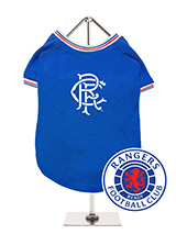 Rangers Football Team Shirt - Get 'Ready' to take a trip back to the future with our Rangers Retro Football Shirt. This retro-styled dog football shirt is based on Rangers kits of the past that have been worn by countless legends, and features red, white, and blue piping on the cuffs and collar and features the club badge on the...