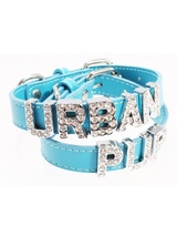 Blue Leather Personalised Dog Collar (Diamante Letters) - Blue Leather Personalised Dog Collar (Diamante Letters)
