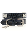 Blue Crocodile Leather Diamante Collar / Diamante Bone Charm & Lead Set