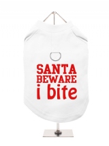 ''Christmas: Santa Beware I Bite'' Harness-Lined Dog T-Shirt